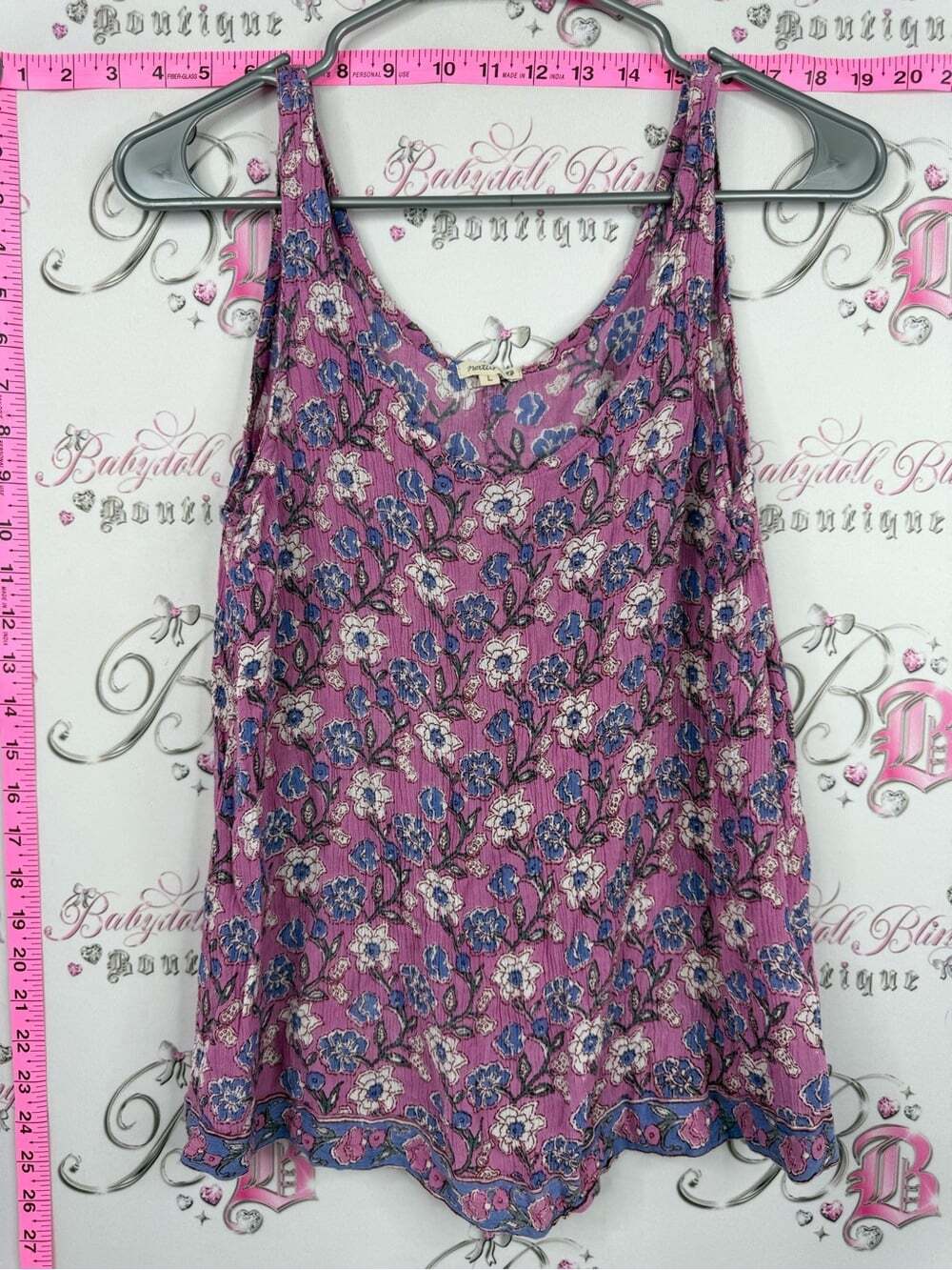 NATURA tank top flowers floral blue white Pink Sleeveless Tank Top